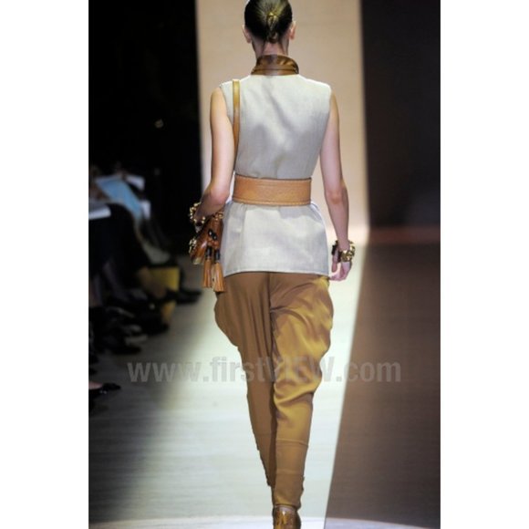 NWT Gucci linen & leather runway sleeveless safari blazer jacket - Picture 3 of 13